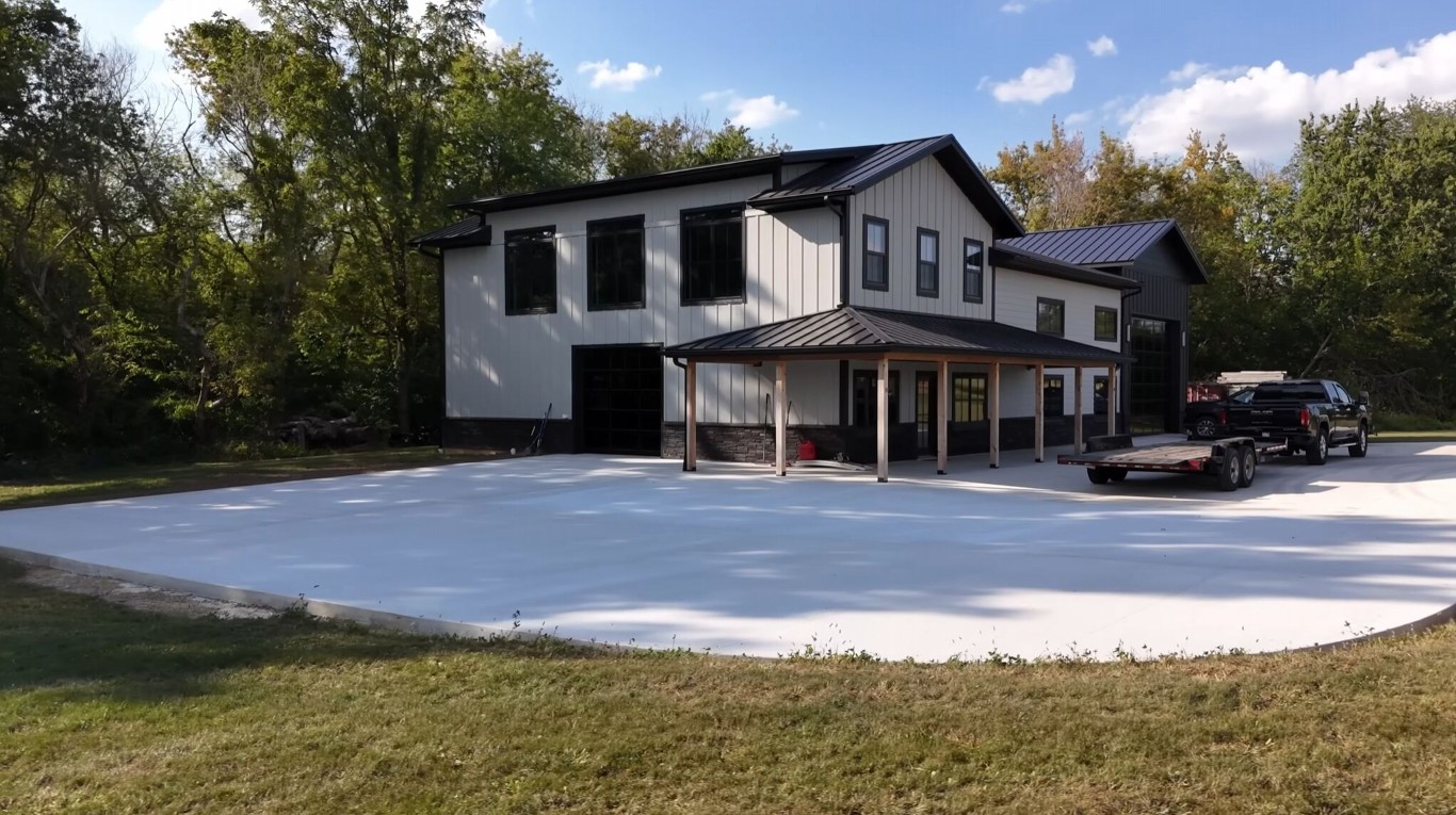 Freshly poured concrete driveway in front of a modern home in Camarillo, CA